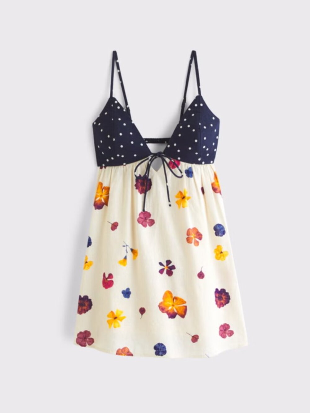 TALL Bra-Free Tie-Front Cream Floral Navy Polka Dot Linen-Blend Skort